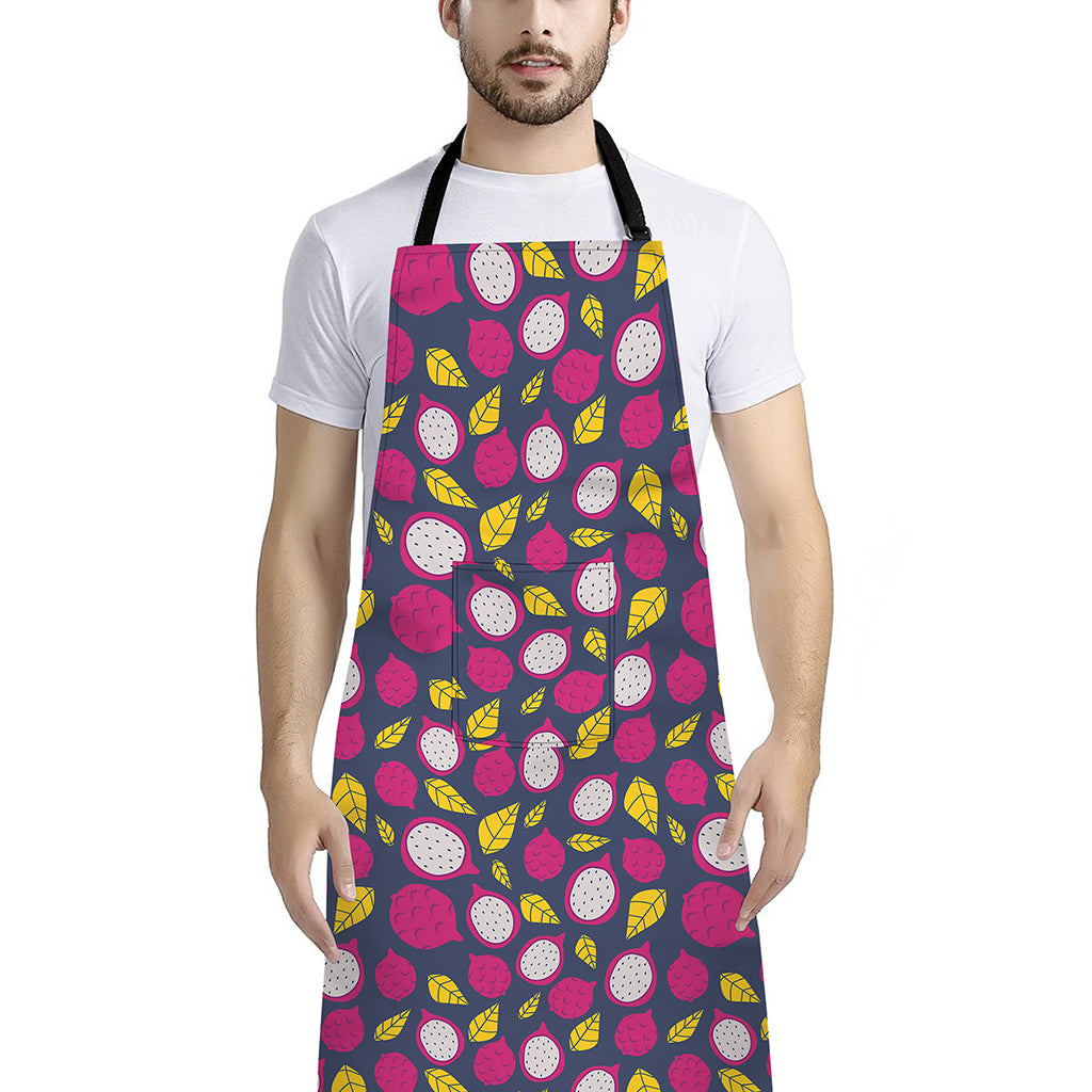 Purple Pitaya Pattern Print Bib Apron With Pocket