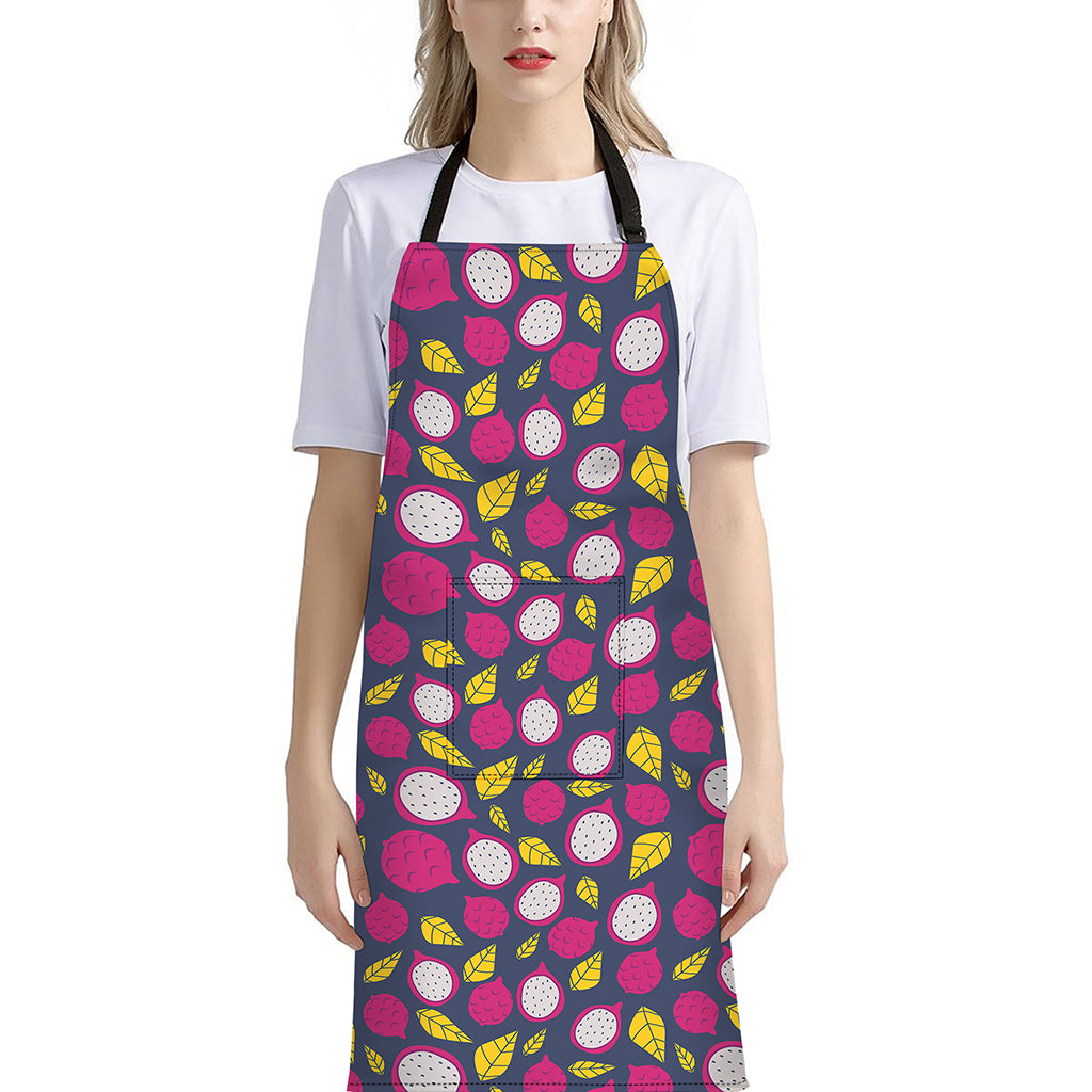 Purple Pitaya Pattern Print Bib Apron With Pocket