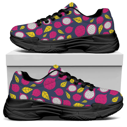 Purple Pitaya Pattern Print Black Chunky Shoes