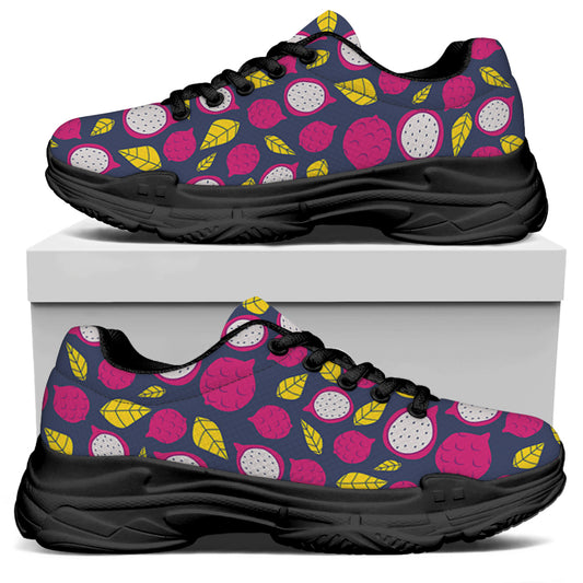 Purple Pitaya Pattern Print Black Chunky Shoes