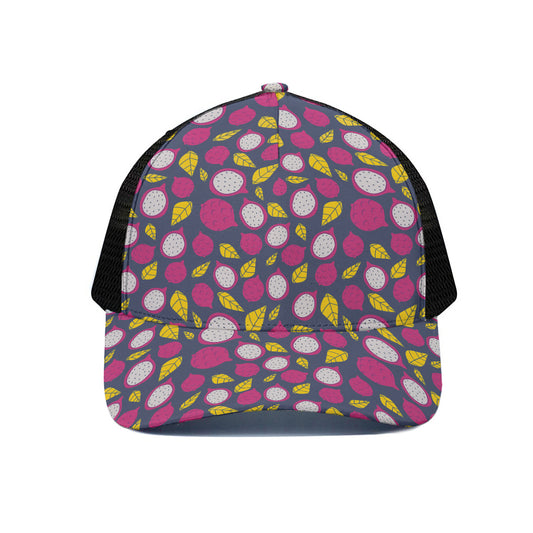 Purple Pitaya Pattern Print Black Mesh Trucker Cap