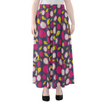 Purple Pitaya Pattern Print Chiffon Maxi Skirt