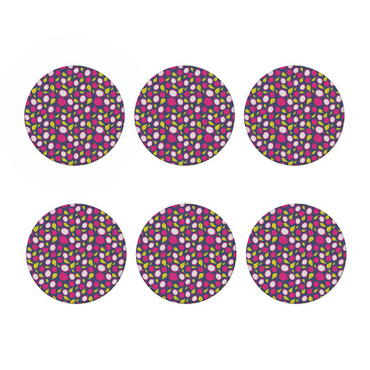 Purple Pitaya Pattern Print Coaster Set