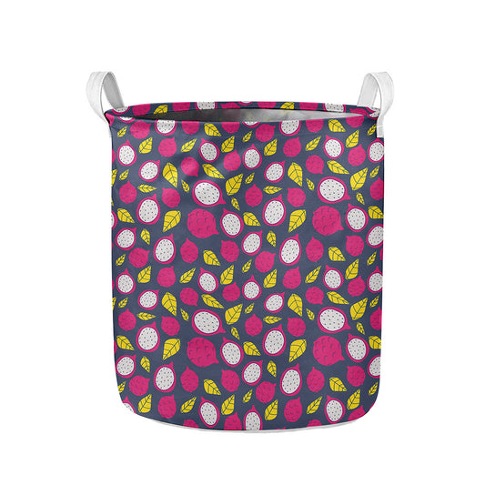 Purple Pitaya Pattern Print Collapsible Laundry Basket
