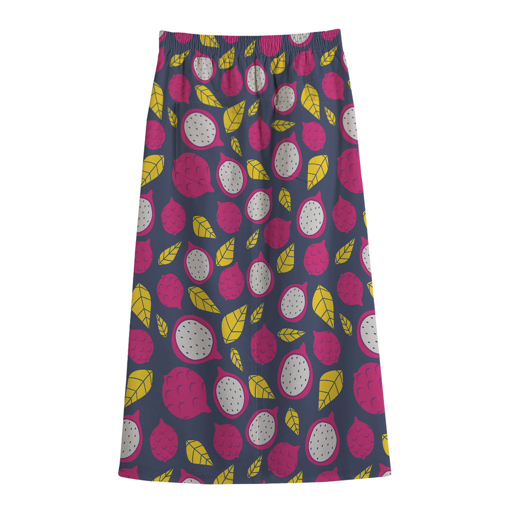 Purple Pitaya Pattern Print Cotton Front Slit Maxi Skirt