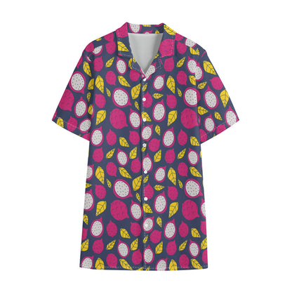 Purple Pitaya Pattern Print Cotton Hawaiian Shirt