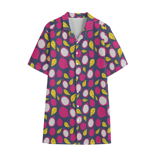 Purple Pitaya Pattern Print Cotton Hawaiian Shirt