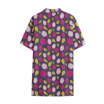 Purple Pitaya Pattern Print Cotton Hawaiian Shirt
