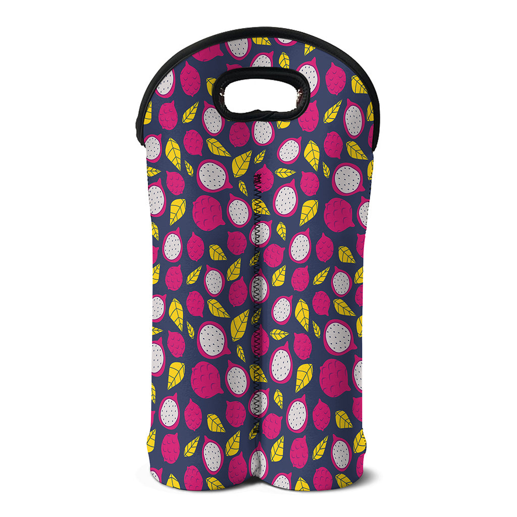 Purple Pitaya Pattern Print Double Neoprene Wine Tote