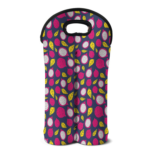 Purple Pitaya Pattern Print Double Neoprene Wine Tote