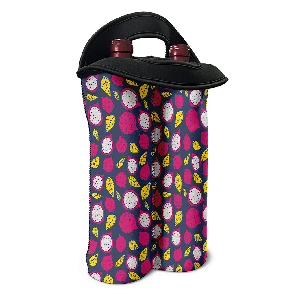 Purple Pitaya Pattern Print Double Neoprene Wine Tote
