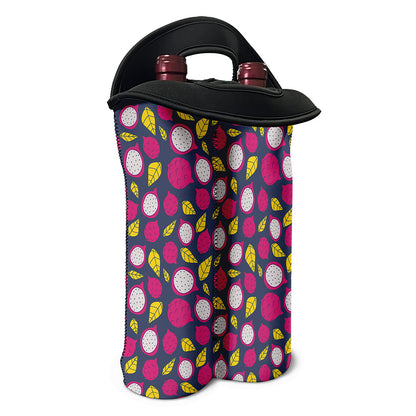 Purple Pitaya Pattern Print Double Neoprene Wine Tote