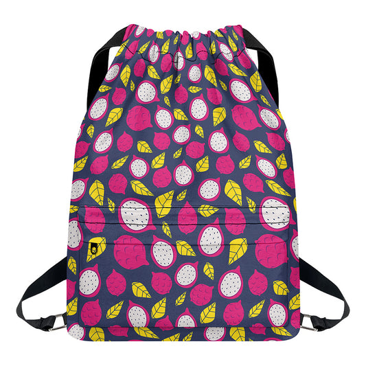 Purple Pitaya Pattern Print Drawstring Backpack