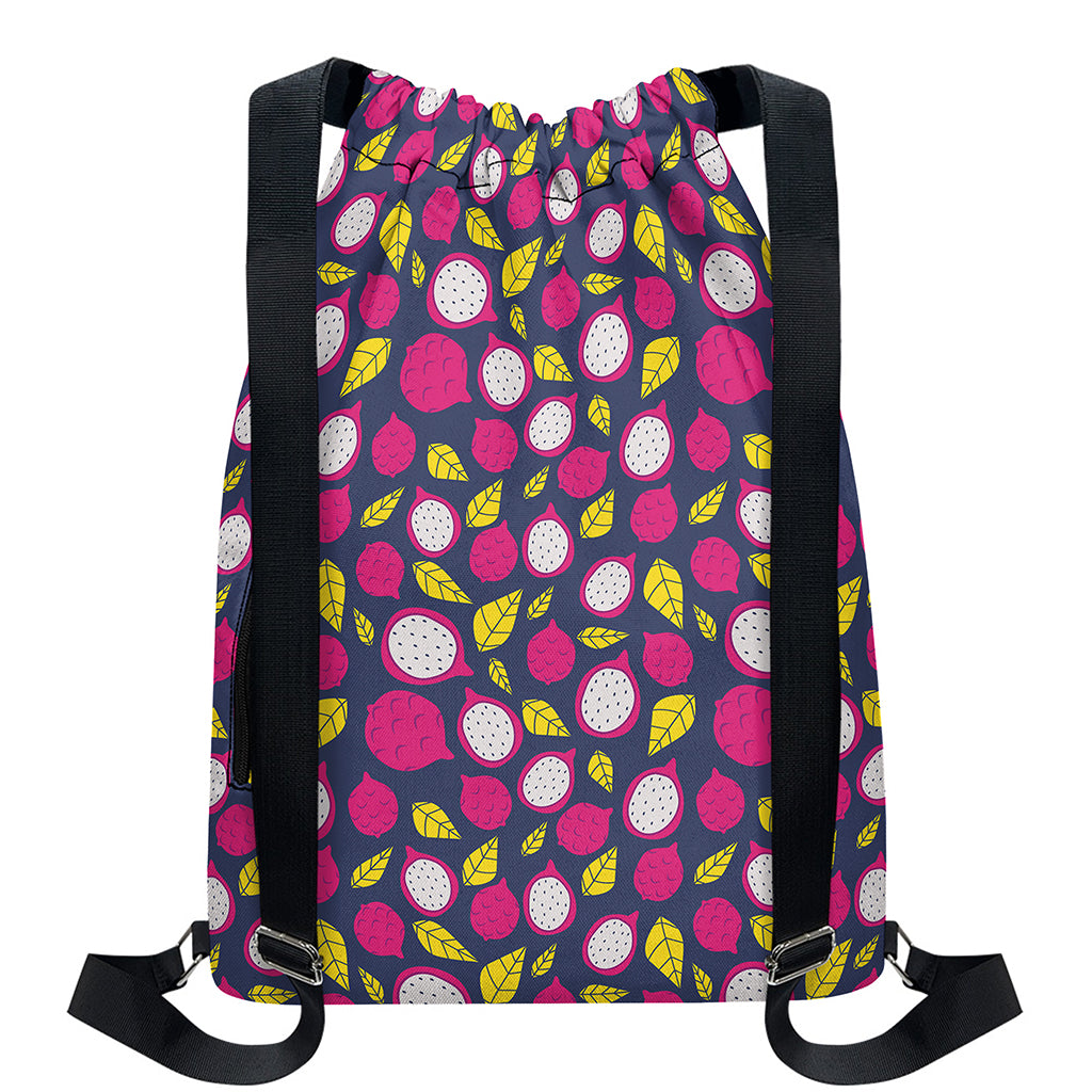 Purple Pitaya Pattern Print Drawstring Backpack