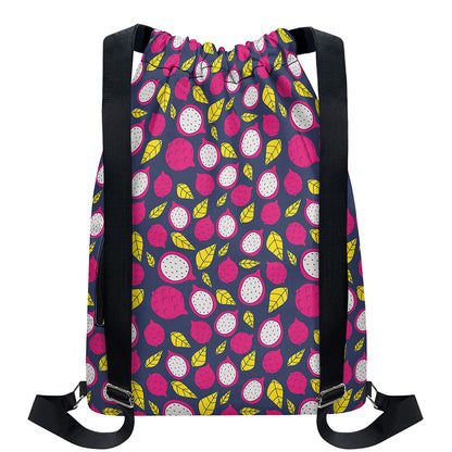 Purple Pitaya Pattern Print Drawstring Backpack