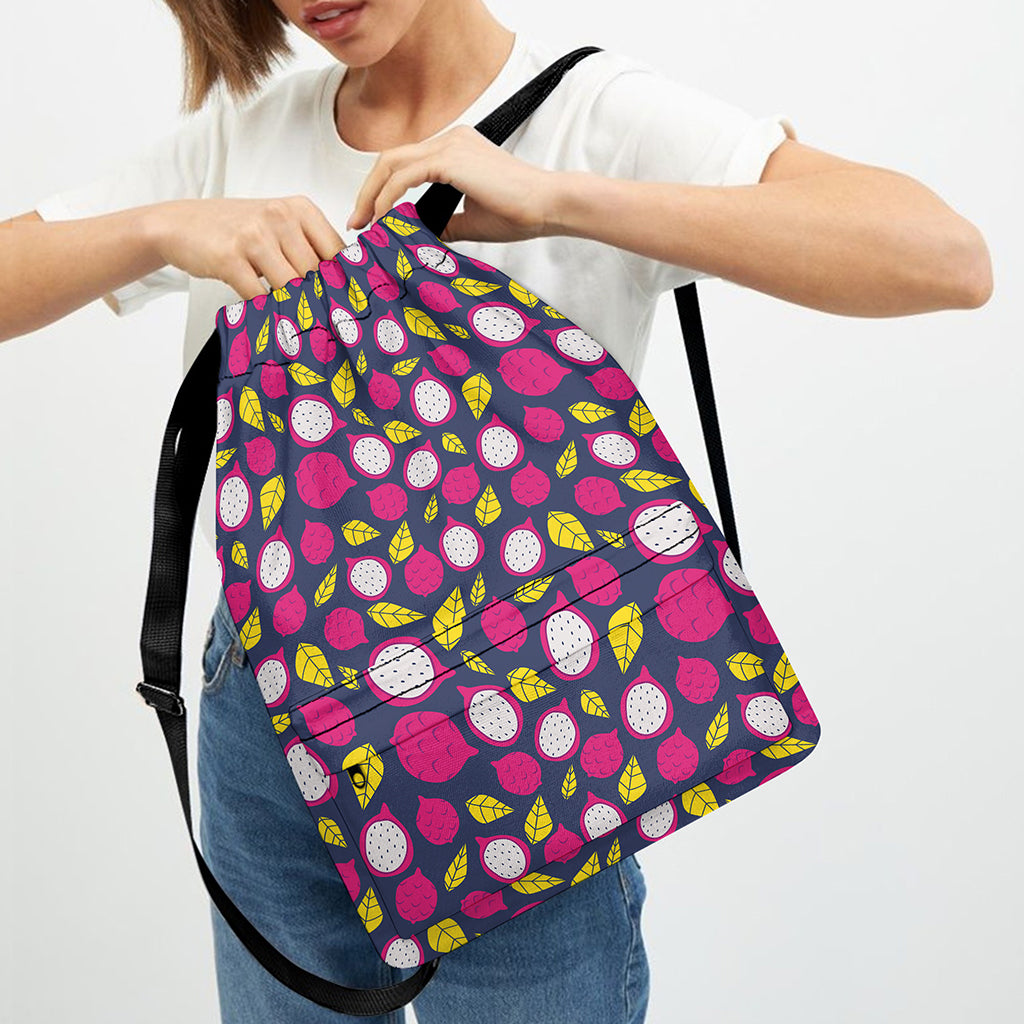 Purple Pitaya Pattern Print Drawstring Backpack