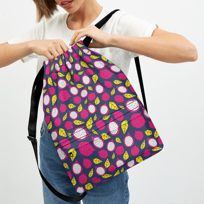 Purple Pitaya Pattern Print Drawstring Backpack