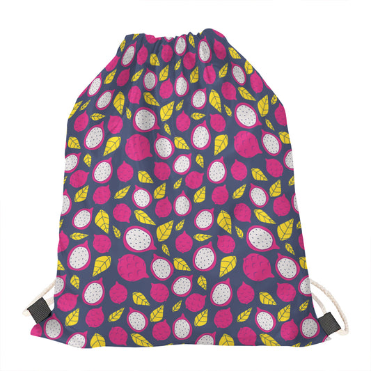 Purple Pitaya Pattern Print Drawstring Bag