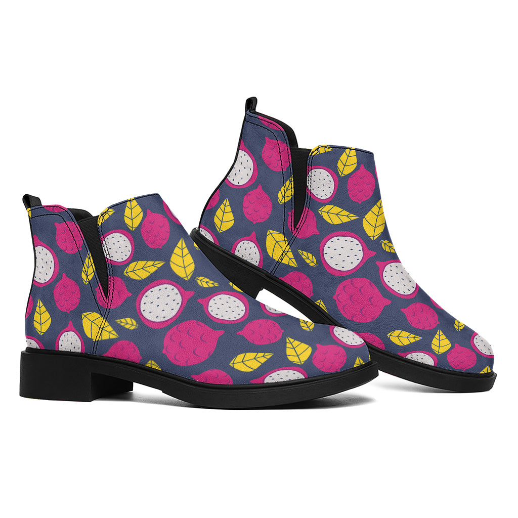 Purple Pitaya Pattern Print Flat Ankle Boots