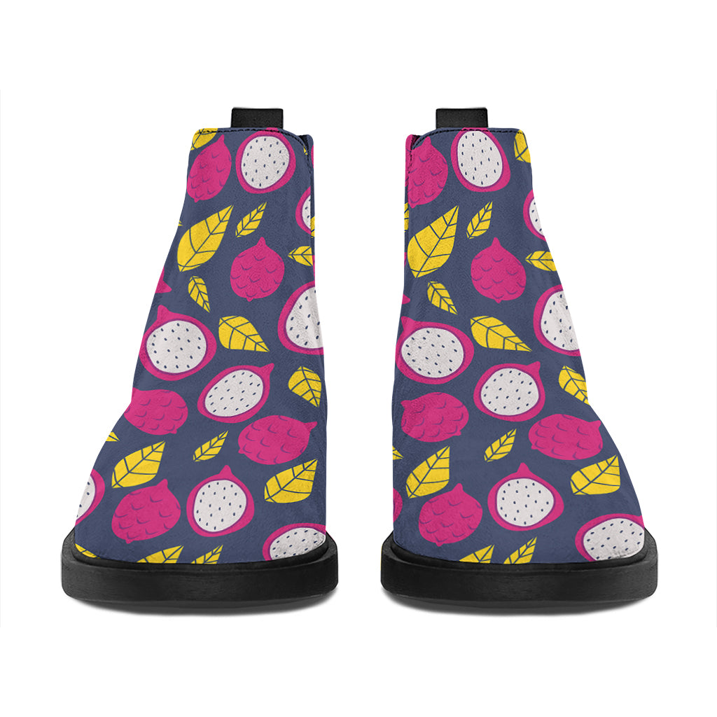 Purple Pitaya Pattern Print Flat Ankle Boots