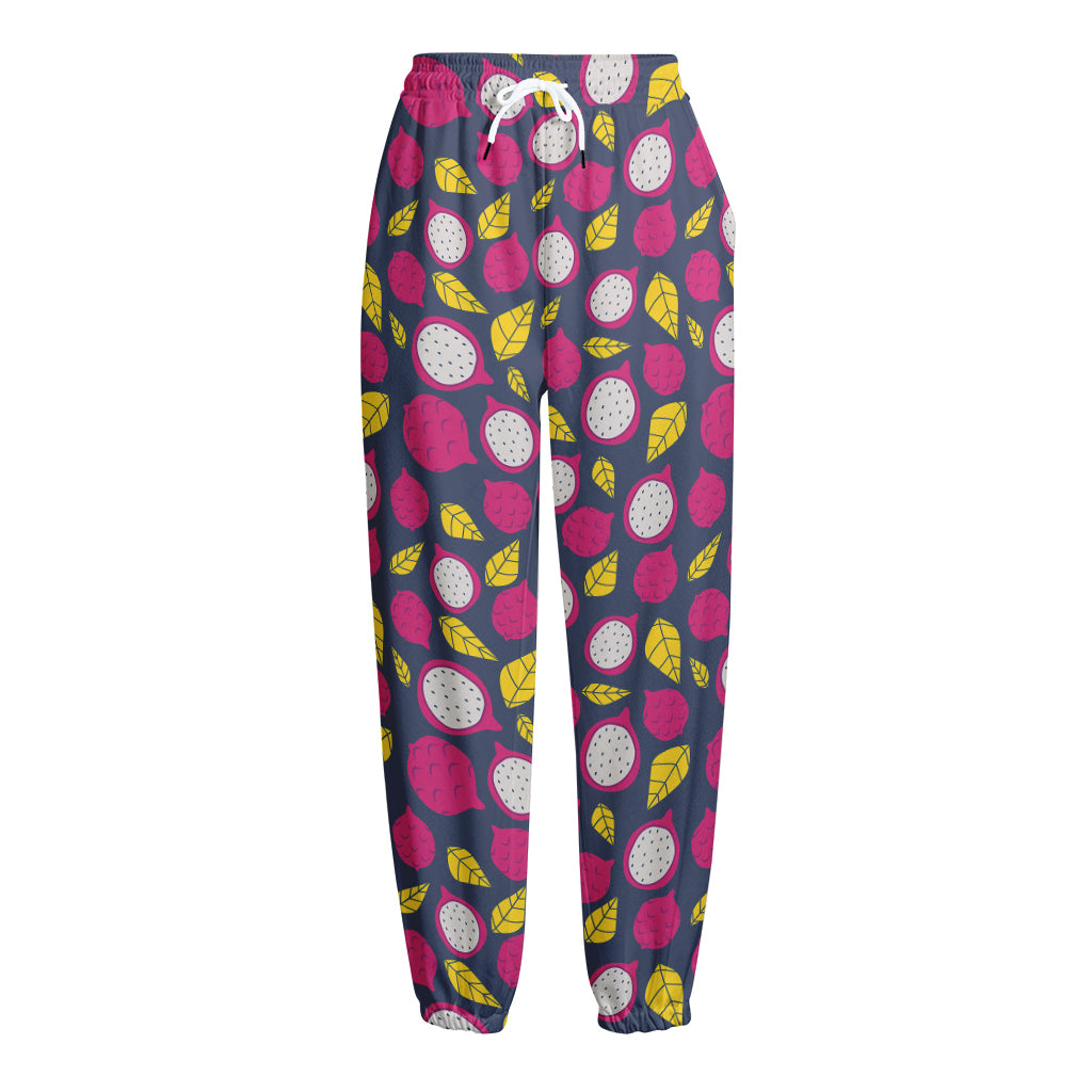 Purple Pitaya Pattern Print Fleece Lined Knit Pants