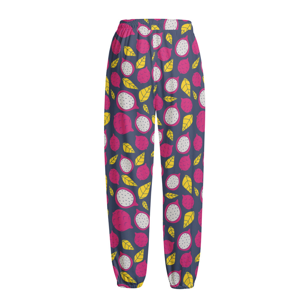 Purple Pitaya Pattern Print Fleece Lined Knit Pants
