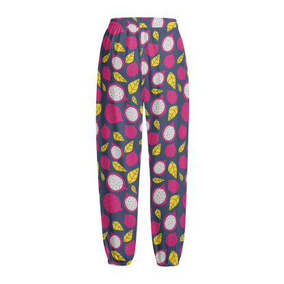 Purple Pitaya Pattern Print Fleece Lined Knit Pants