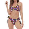 Purple Pitaya Pattern Print Halter Scoop Tie Side Bikini