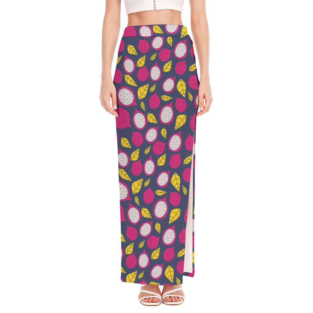 Purple Pitaya Pattern Print High Slit Maxi Skirt