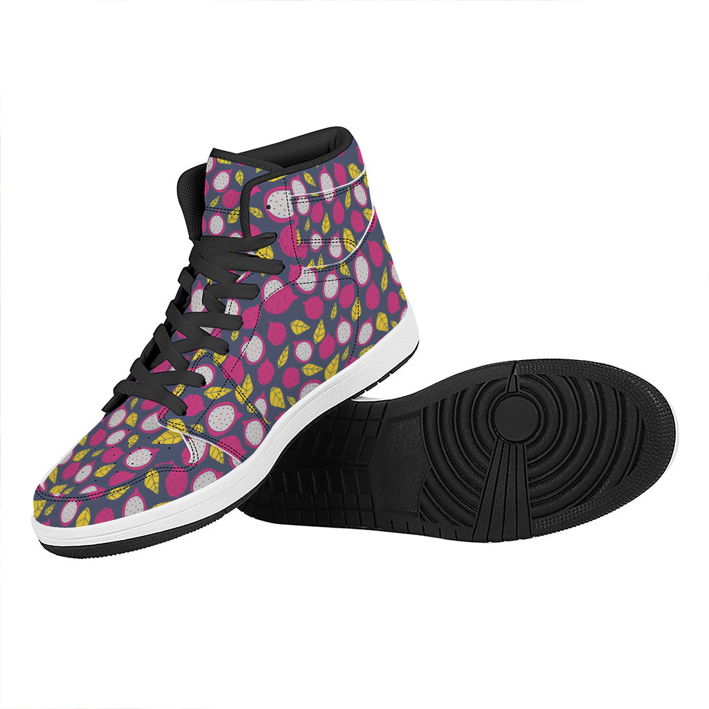 Purple Pitaya Pattern Print High Top Leather Sneakers