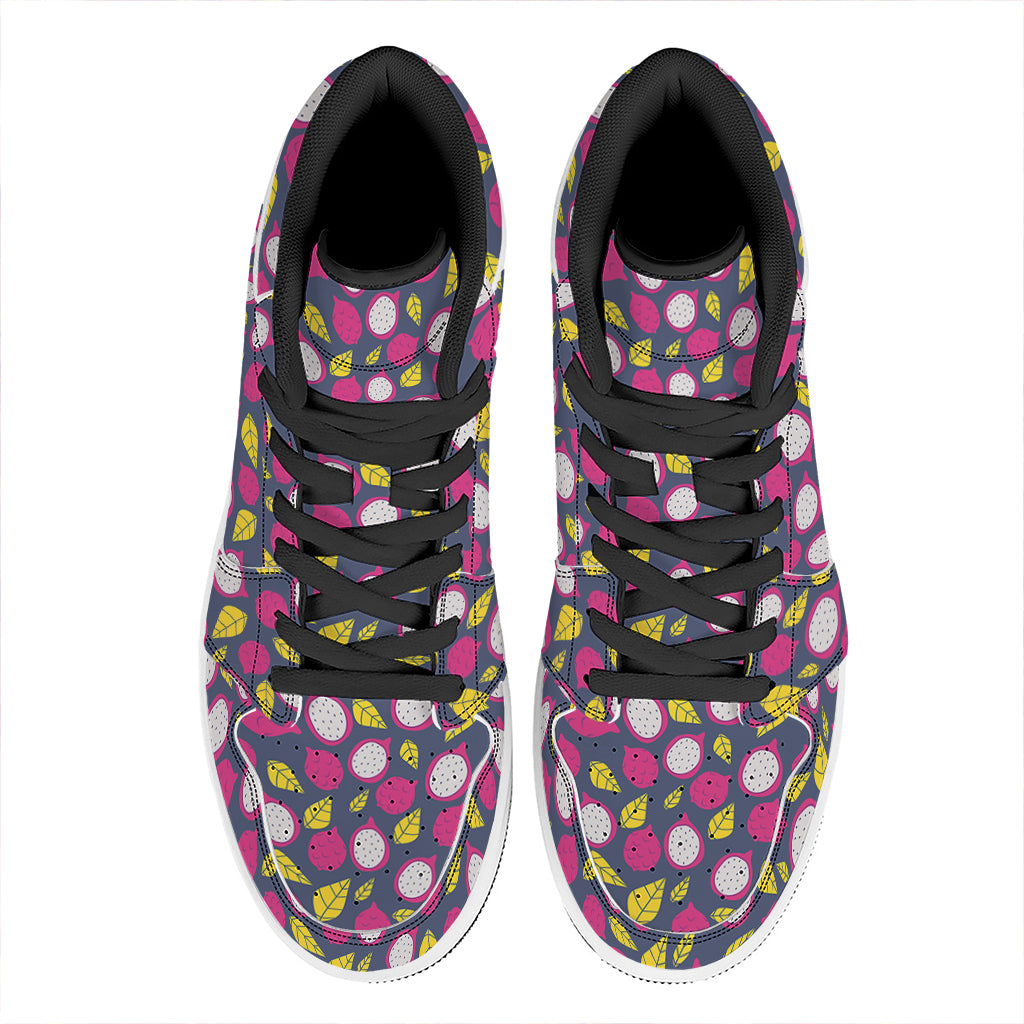 Purple Pitaya Pattern Print High Top Leather Sneakers