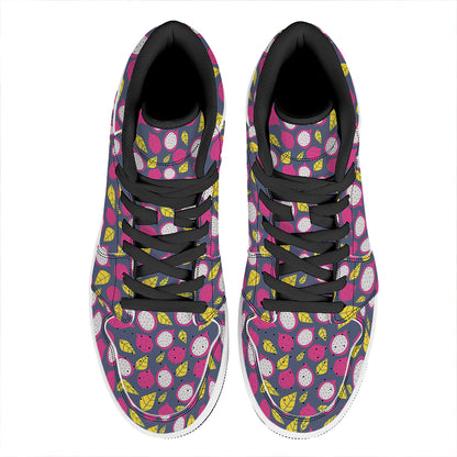 Purple Pitaya Pattern Print High Top Leather Sneakers