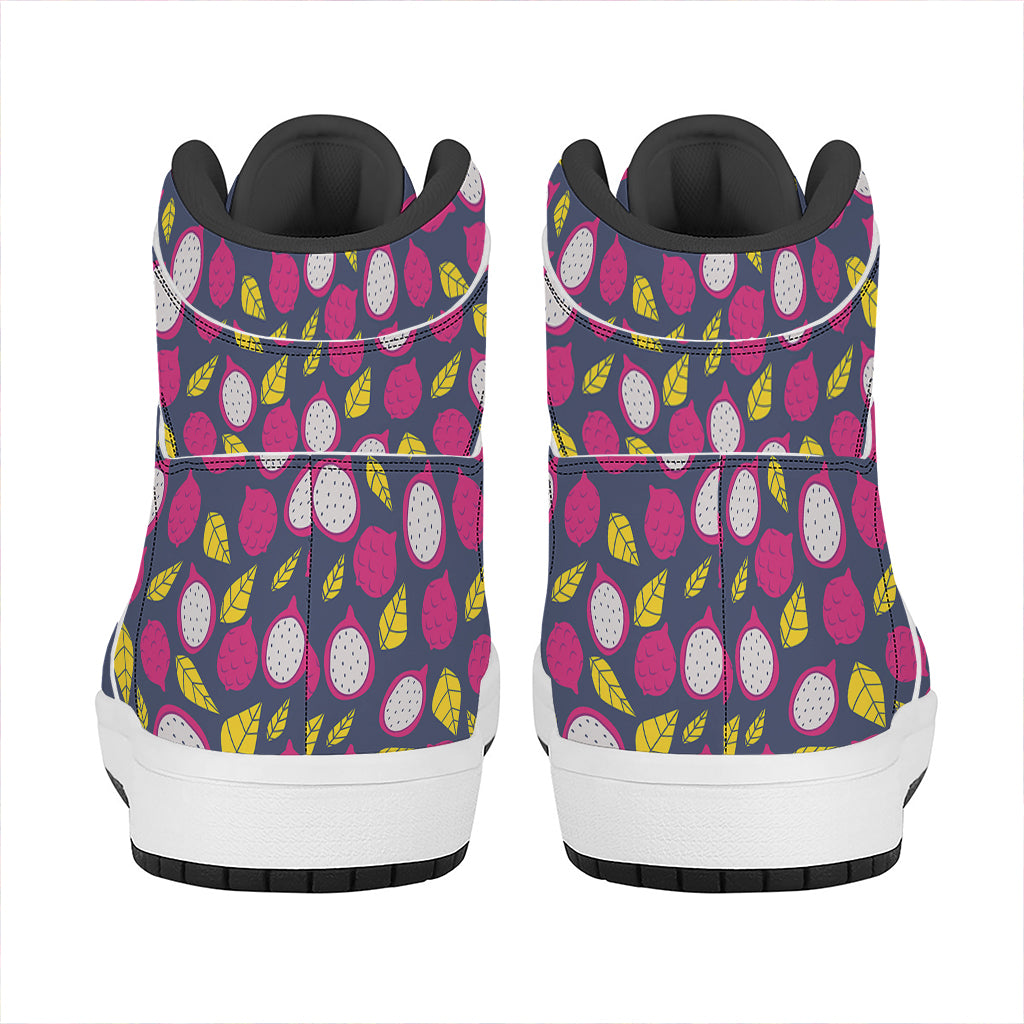 Purple Pitaya Pattern Print High Top Leather Sneakers