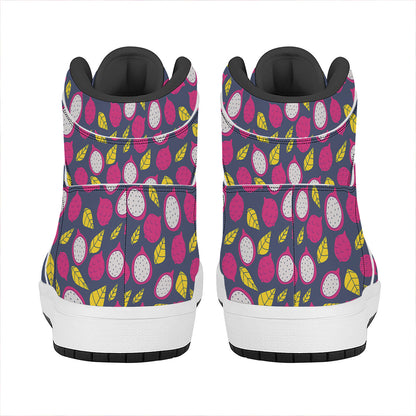 Purple Pitaya Pattern Print High Top Leather Sneakers