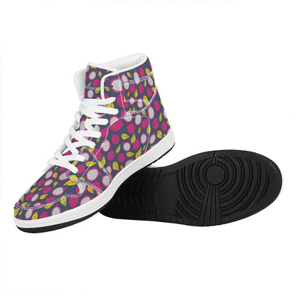 Purple Pitaya Pattern Print High Top Leather Sneakers