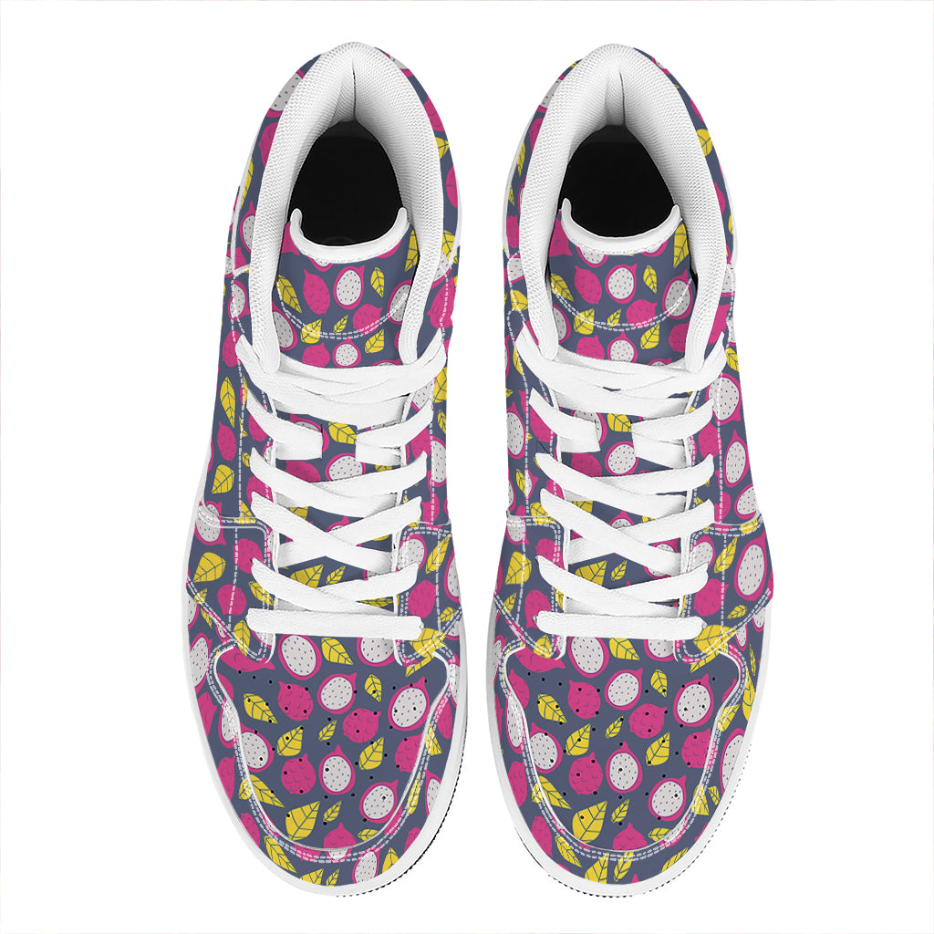 Purple Pitaya Pattern Print High Top Leather Sneakers