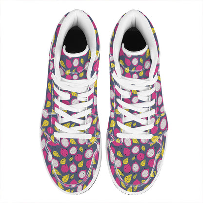 Purple Pitaya Pattern Print High Top Leather Sneakers