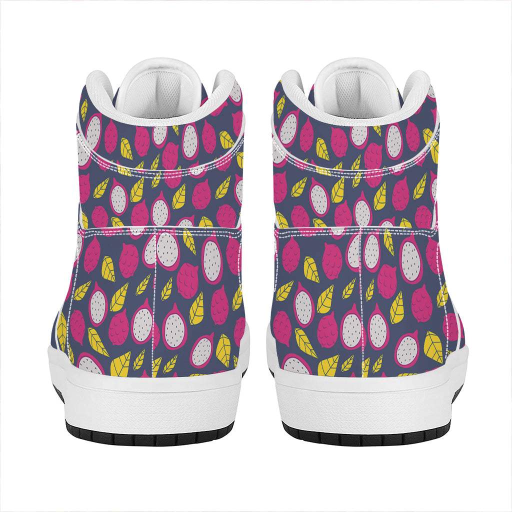 Purple Pitaya Pattern Print High Top Leather Sneakers