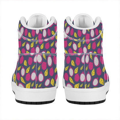 Purple Pitaya Pattern Print High Top Leather Sneakers