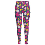 Purple Pitaya Pattern Print High-Waisted Pocket Leggings