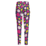 Purple Pitaya Pattern Print High-Waisted Pocket Leggings