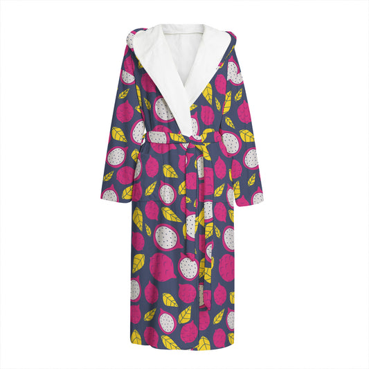 Purple Pitaya Pattern Print Hooded Bathrobe