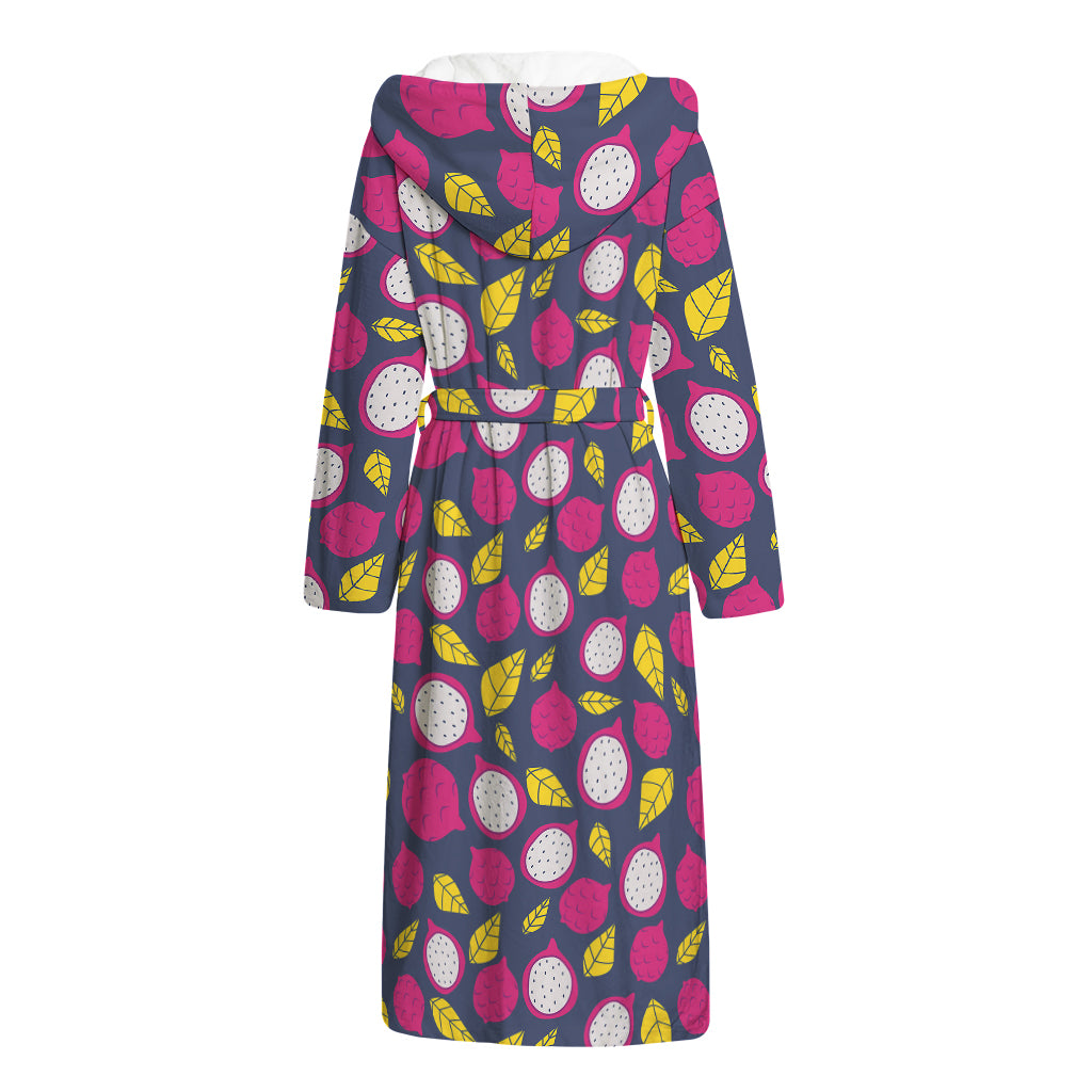 Purple Pitaya Pattern Print Hooded Bathrobe
