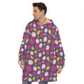 Purple Pitaya Pattern Print Hoodie Blanket