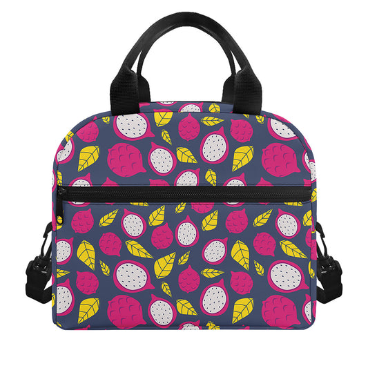 Purple Pitaya Pattern Print Insulated Lunch Bag