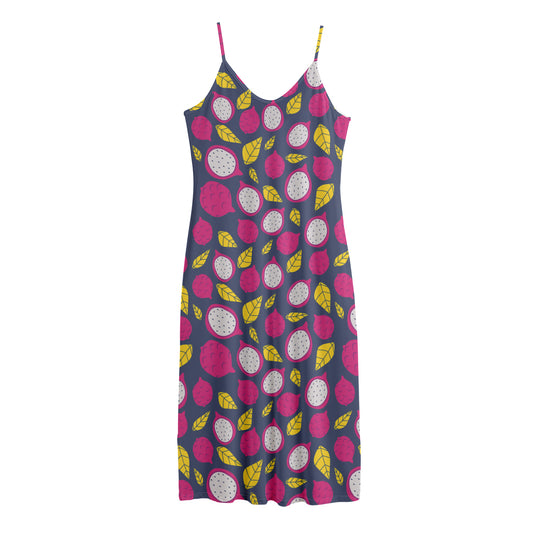 Purple Pitaya Pattern Print Jersey Midi Cami Dress