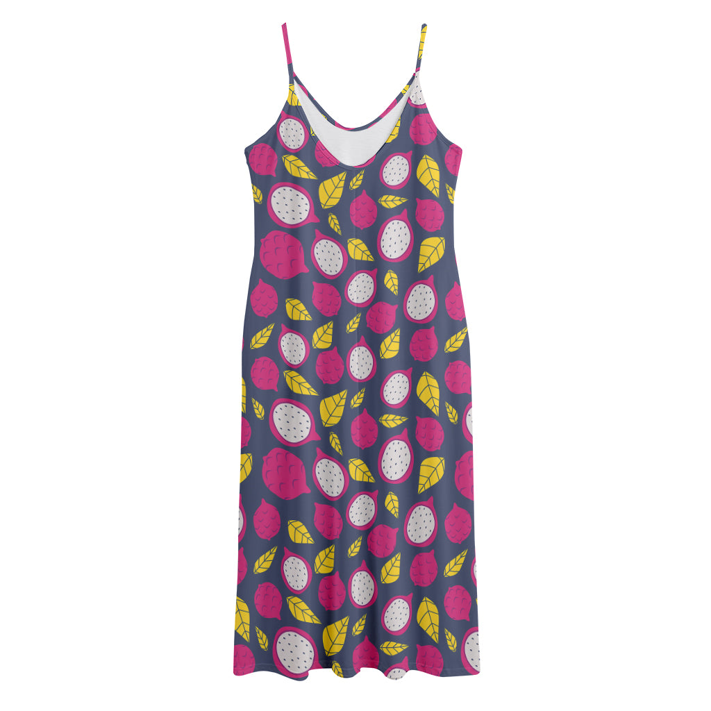 Purple Pitaya Pattern Print Jersey Midi Cami Dress