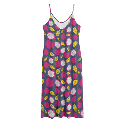 Purple Pitaya Pattern Print Jersey Midi Cami Dress