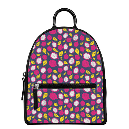 Purple Pitaya Pattern Print Leather Backpack