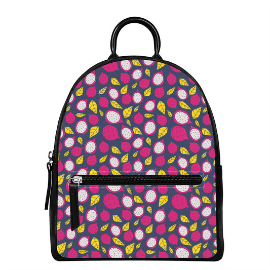 Purple Pitaya Pattern Print Leather Backpack